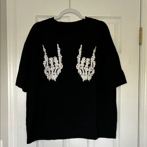 SHEIN Black Tee with Skeleton Hand Design